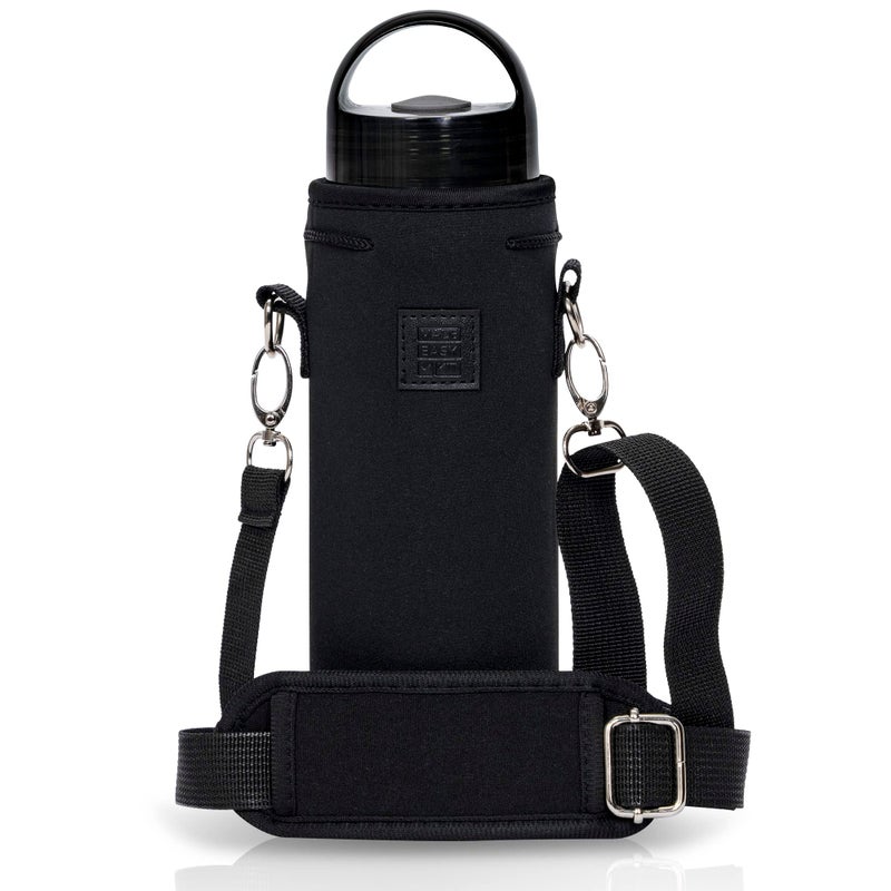 Made Easy Kit Neoprene Water Bottle Carrier Holder with Adjustable Shoulder Strap for Insulating & Carrying Water Container Canteen Flask Available in 5 Sizes (Black, M (16oz-22oz)) - Image 1